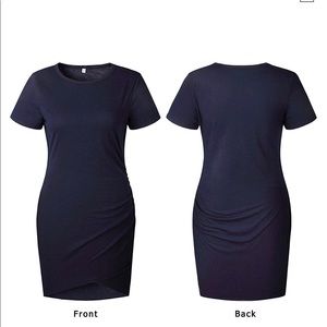 Crew neck runched stretchy bodycon tshirt dress